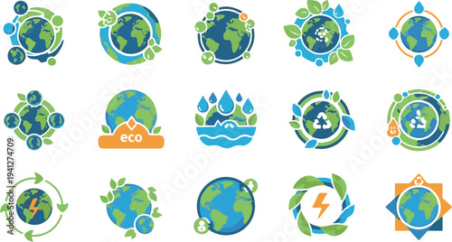 Set of 15 eco friendly icons vector