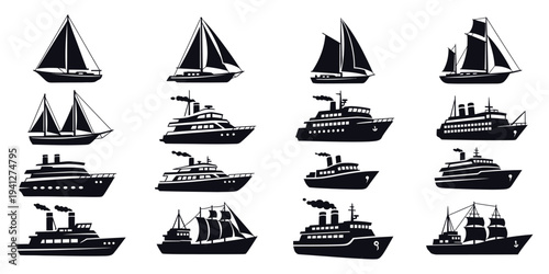 Collection of various ship and boat silhouettes
