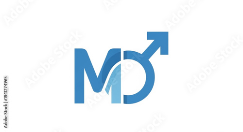 Blue gradient logo with male symbol and letter m on white background representing masculinity and power
