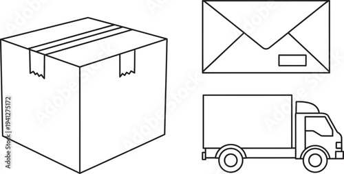 Set of outline shipping and delivery icons minimalist line art vector elements for e-commerce and postal services isolated on white background