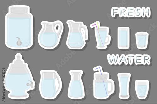 big kit different types glassware, water in jugs various size