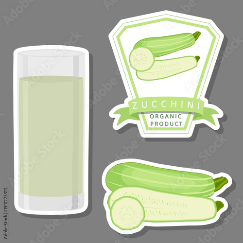 big set different types juice zucchini in glass cup
