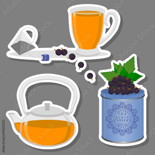 Teakettle for tasty tea with blackcurrant