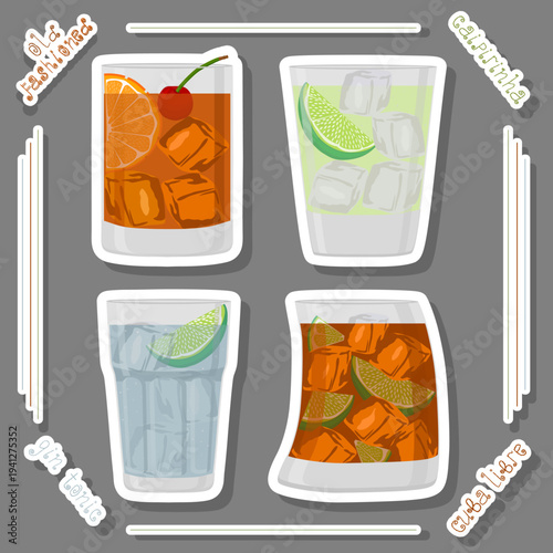 Set bright alcohol cocktails for celebration party