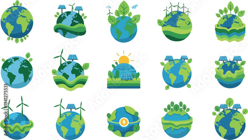 Set of 16 eco friendly earth icons vector