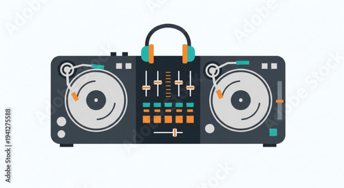 Dj equipment with headphones on a white background music mixer and turntables for professional sound engineering and music production