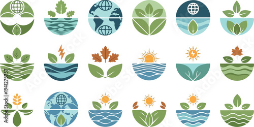 Set of 20 eco friendly icons vector, environmental symbols