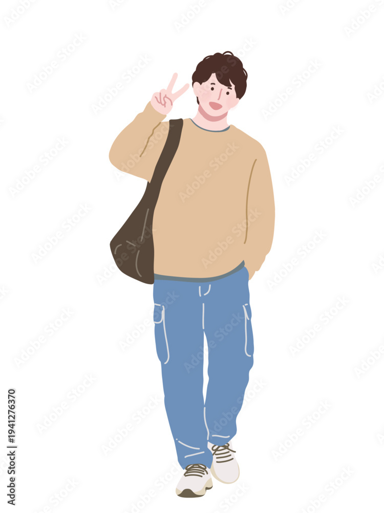 Fototapeta premium フラットイラスト 大学生 若者 ファッション