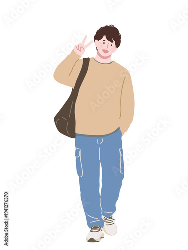 フラットイラスト　大学生　若者　ファッション