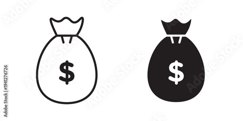 Money bag icon for web, design. Linear illustrations, editable strokes
