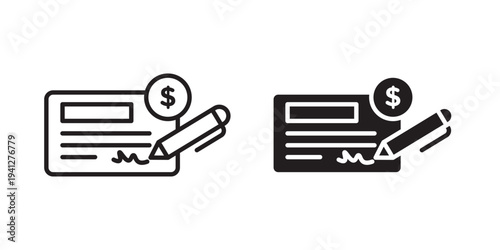 Money check icon for web, design. Linear illustrations, editable strokes