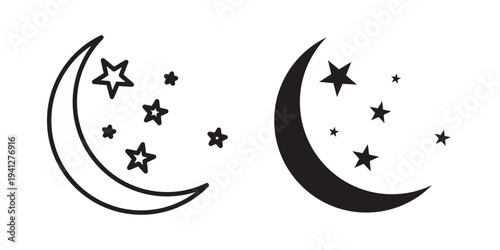 Moon stars icon for web, design. Linear illustrations, editable strokes