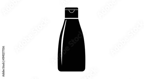 Black Shampoo Bottle Icon Silhouette, Simple Cosmetic Container Vector Graphic