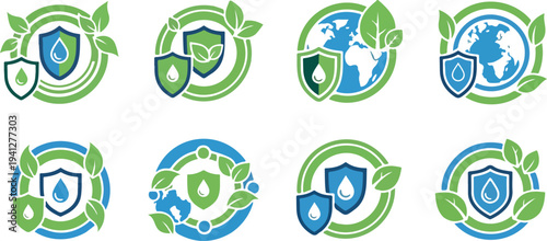 Set of 8 eco friendly security icons vector
