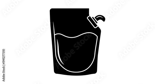 Black silhouette of a flexible pouch with a spout, filled with liquid.