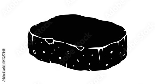 Black Silhouette of a Textured Sponge with Bubbles and Dripping Water