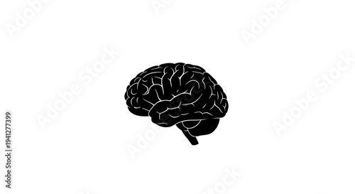 Black Silhouette of Human Brain on White Background - Medical, Science, and Health Concept