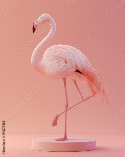Elegant Flamingo Standing on One Leg:  Pink Perfection in Studio Setting