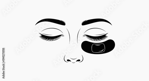Woman's Eye with Under Eye Patch, Eyelashes, Eyebrows, Minimalist Line Art