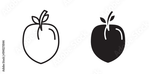Peach icon for web, design. Linear illustrations, editable strokes