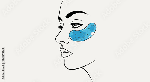 Woman's Face Profile with Blue Under Eye Patches, Skincare and Beauty Concept