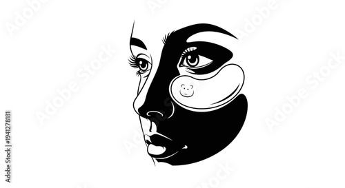 Woman's Face with Eye Patches and Black Mask, Beauty and Skincare Concept