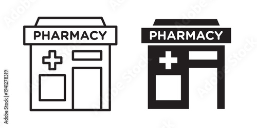 Pharmacy icon for web, design. Linear illustrations, editable strokes