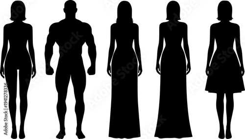 Standing Human Silhouette Collection - Male and Female Full Body Poses Vector