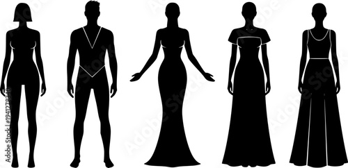 Standing Human Silhouette Collection - Male and Female Full Body Poses Vector