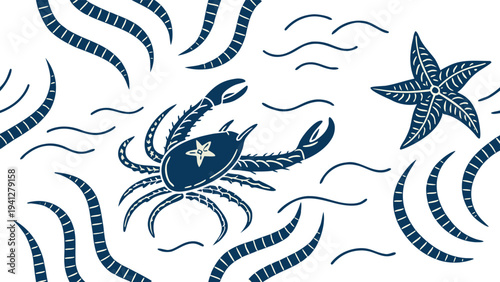 Ink hand drawn set of marine and nautical elements. Sea collection. Template for cards, banners, posters design. Vector illustration.
