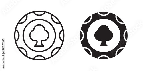Poker chip icon for web, design. Linear illustrations, editable strokes