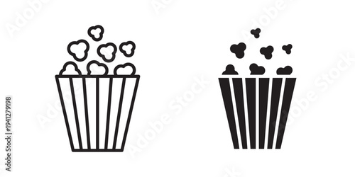 Popcorn icon for web, design. Linear illustrations, editable strokes