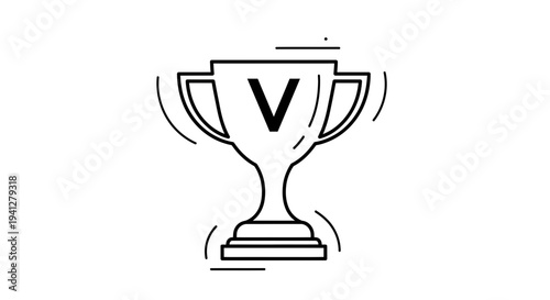 Victory Trophy with Letter V Icon, Symbol of Success and Achievement