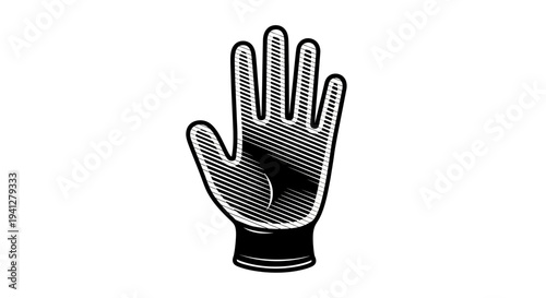 Vintage Hand Glove Icon, Retro Style, Black and White, Isolated on White Background