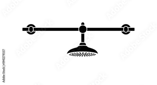 Vintage Shower Head Icon, Retro Bathroom Fixture Silhouette, Classic Shower System