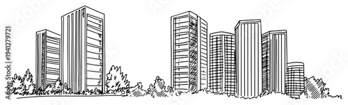 sketch illustration of modern skyscrapers in a city landscape