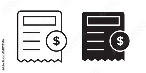 Receipt icon for web, design. Linear illustrations, editable strokes
