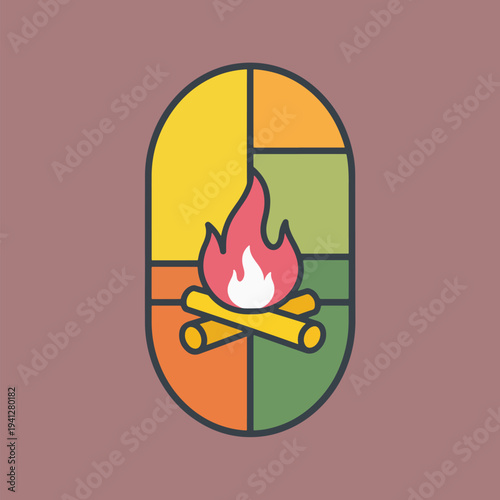Outdoor Camping Bonfire Illustration with Logs and Flame for Wilderness Adventures