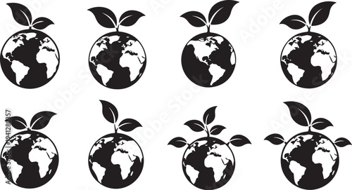 Earth Globe with Green Leaves Growing Out Vector Illustration
