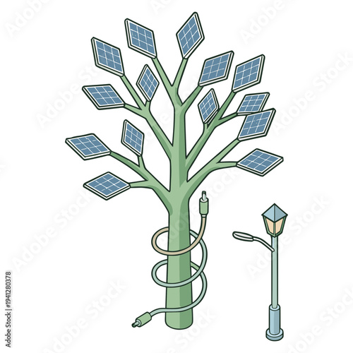 Green Energy City Illustrations of Solar, Wind, and Sustainable Urban Life.