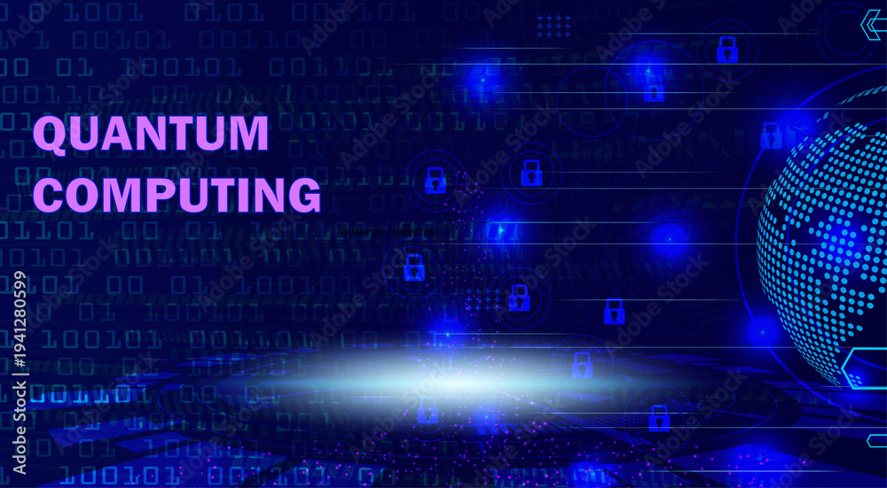 Obraz premium Quantum computing digital technology background with cyber security locks for website banner design