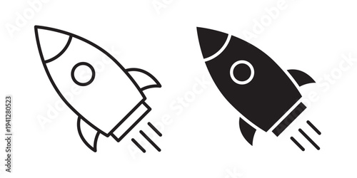 Rocket launch icon for web, design. Linear illustrations, editable strokes