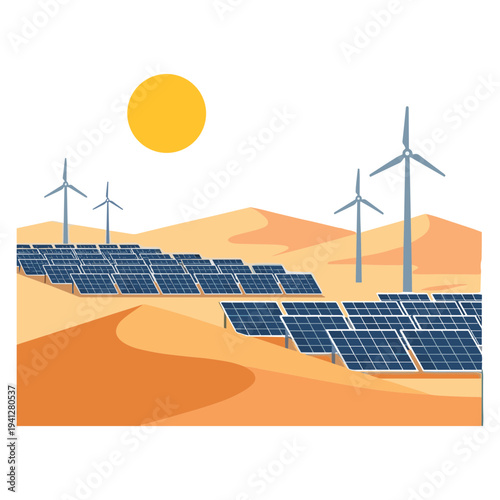 Green Energy City Illustrations of Solar, Wind, and Sustainable Urban Life.