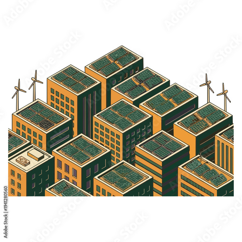 Green Energy City Illustrations of Solar, Wind, and Sustainable Urban Life.