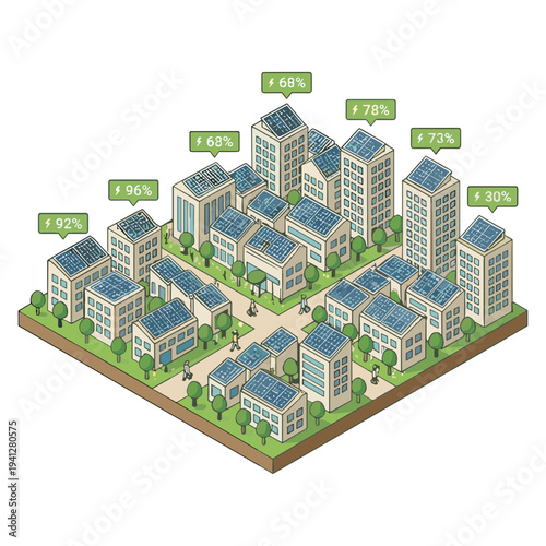 Green Energy City Illustrations of Solar, Wind, and Sustainable Urban Life.