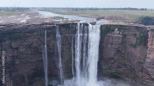 Aerial Slow Motion View of Chachai Waterfall in Rewa Madhya Pradesh India