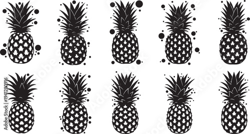 Black and White Pineapple Illustrations with Abstract Elements Design