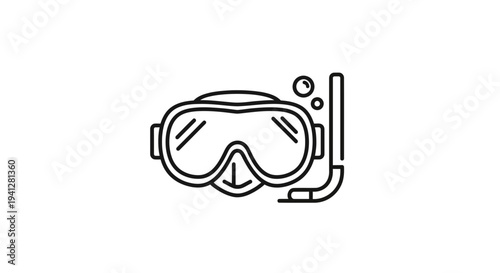 Snorkel Mask and Tube Icon - Diving Gear Outline Illustration