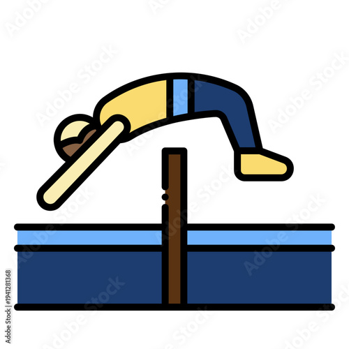 Person Doing Backflip Over Pole Vault in Cartoon Style