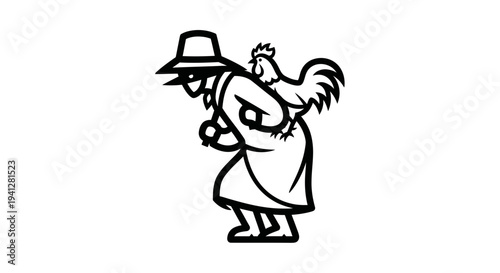 Spy carrying a chicken on his back, cartoon illustration